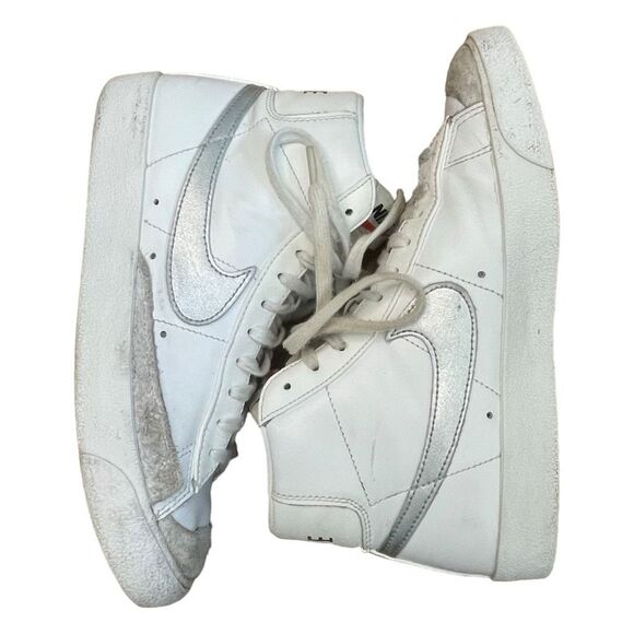 Nike Blazer Mid '77 Sneakers‎ White Silver Leather Basketball Shoe Suede Accents - Picture 7 of 10